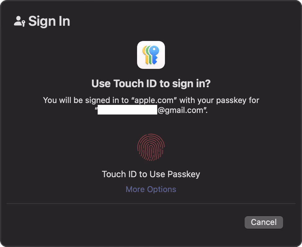 iCloud passkey dialog
