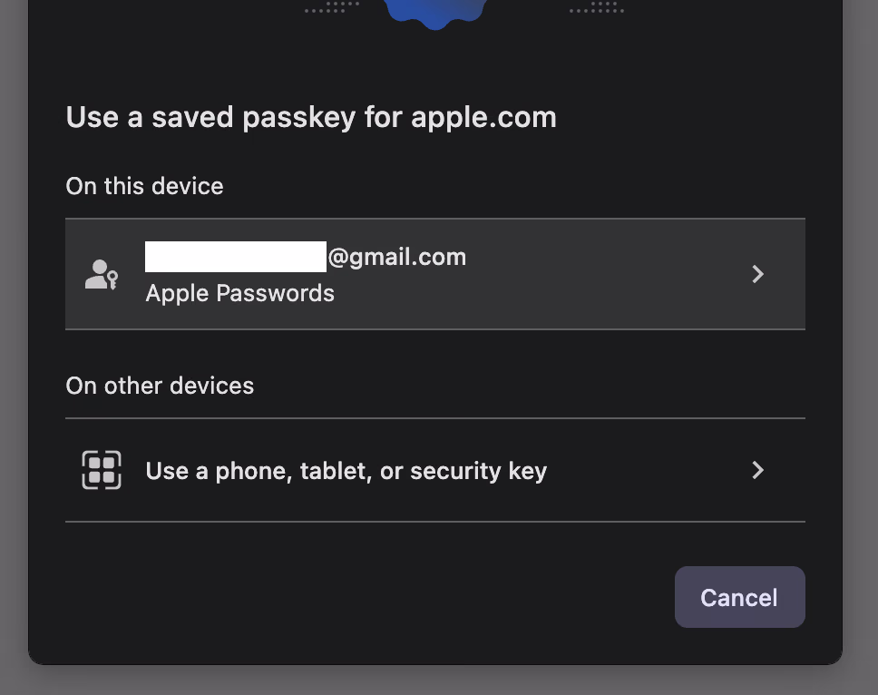 Helium browser’s passkey dialog